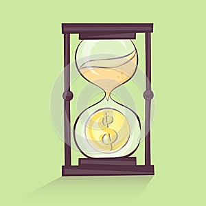 Sand clock with dollar, illustration