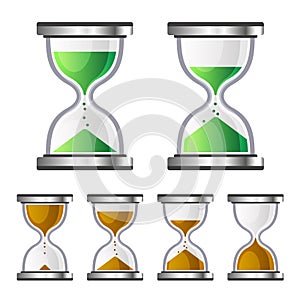 Sand Clock Glass Timer Icons on White Background. Vector
