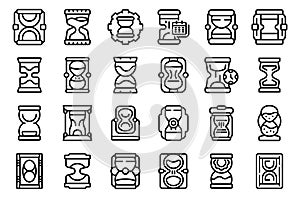 Sand clock icons set outline vector. Time watch