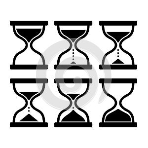 Sand Clock Set. Glass Timer on White Background. Vector