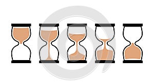 Sand clock time icon. Hour glass sand watch timer. Hourglass illustration flat sandclock