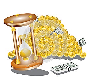 Sand clock time money dollar coin