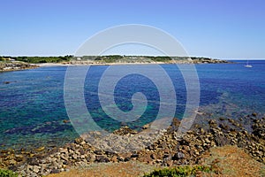 sand coast bay rocks beach in talmont ocean atlantic sea in brittany french