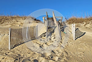 Sand-covered stairway to a beach in North Carolina;