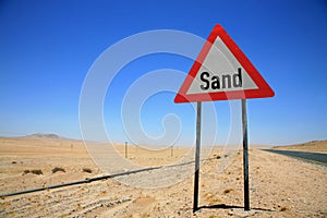 Sand Danger road sign in Namibia