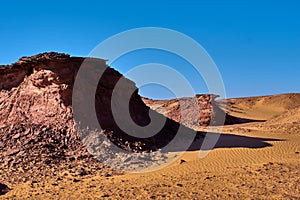 Sand desert land with small plateaux