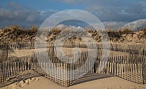 Sand dune windswept fences in East Hampton New York