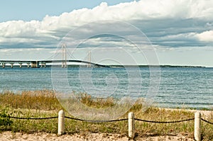 Sand Dunes Beach Grass Mackinac Bridge