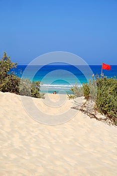 Sand Dunes and beach in National Park Corralejo, Fuerteventura