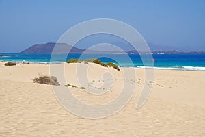 Sand Dunes and beach in National Park Corralejo, Fuerteventura