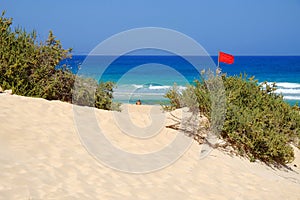 Sand Dunes and beach in National Park Corralejo, Fuerteventura