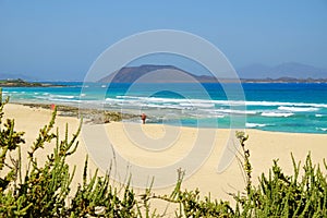 Sand Dunes and beach in National Park Corralejo, Fuerteventura