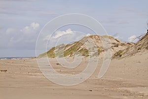 Sand dunes and cloudy sky on Curonian spit in Zelenogradsk