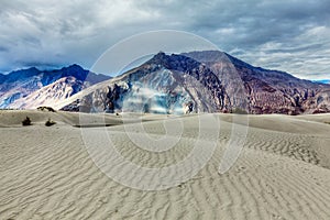 Sand dunes in Himalayas. Hunder, Nubra valley, Ladakh photo