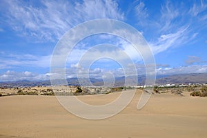 Sand dunes in Maspalomas and natural reserve La Charca on Gran Canaria, Spain. photo