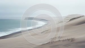 Foggy Day: Pastel-colored Landscapes Of Sand Dunes And Ocean photo
