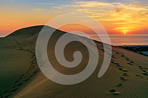 Sand dunes on Patara beach at sunset. Turkey