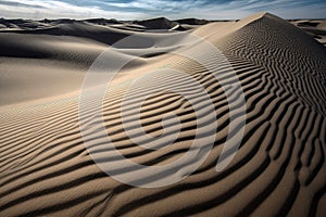 sand dunes ripple in the wind, creating mesmerizing patterns