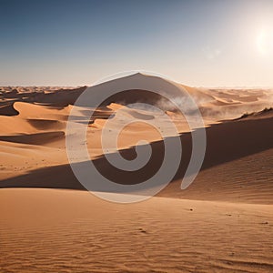 Sand dunes and sand storm in the desert.