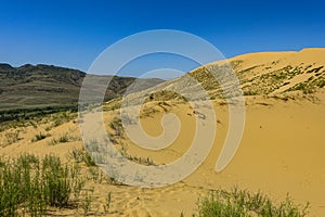 Sand dunes of the Sarykum dune. A natural monument. Dagestan. Russia.