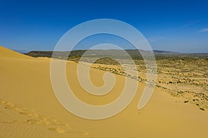 Sand dunes of the Sarykum dune. A natural monument. Dagestan. Russia.