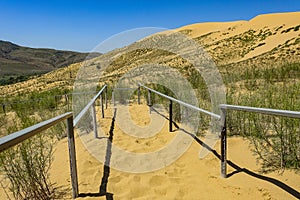 Sand dunes of the Sarykum dune. A natural monument. Dagestan. Russia.