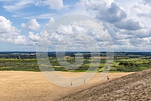 Sand dunes and seascape next to Rubjerg Knude Lighthouse.