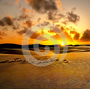 Sand dunes at sunset. Maspalomas, Gran Canaria, Spain