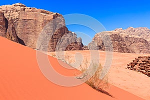 Sand dunes in Wadi Rum Desert, Jordan.