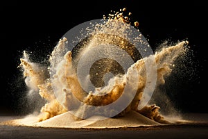Sand explosion on black background