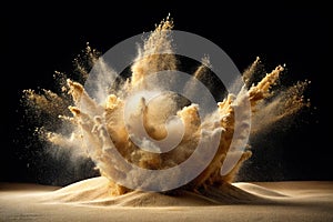 Sand explosion on black background