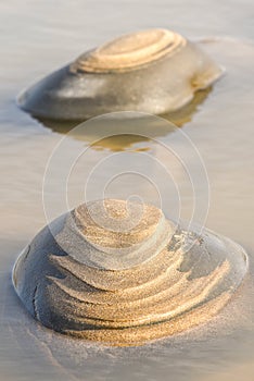 Sand forms abstract shape on the rocks as the tide goes out