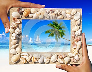 Sand Frame With Two Sail Boats Concept