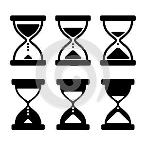 Sand Glass Clock Icons Set. Vector