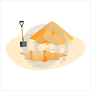 Sand hole and heap, cartoon vector icon