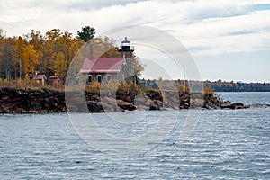 Sand Island Lighthouse in Wisconsin on Lake Superior in the Apostle Islands National Lakeshore - taken in the fall season