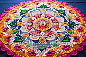 sand mandala with intricate patterns and bright colors