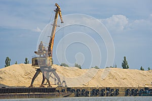 Sand mining along the banks of the river