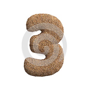 Sand number 3 - 3d beach digit - Holidays, travel or ocean concepts
