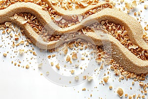 Sand particles on white background, simple, minimalistic, ized, flat design, sand wave effect, top view, no shadows, no refle