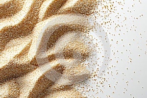 Sand particles on white background, simple, minimalistic, ized, flat design, sand wave effect, top view, no shadows, no refle