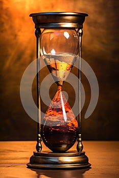 The sand passes through the hourglass's bulbs, measuring the elapsed time counting down to the deadline