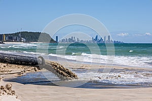 Sand pumping to replenish the beach on the Gold Coast in Australia