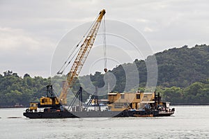 Sand replenishment ship on shore for land reclamation