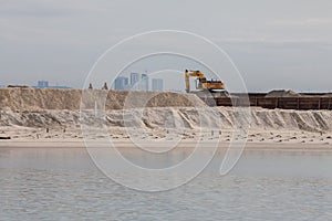 Sand replenishment ship on shore for land reclamation