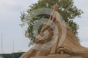 Sand sculpture - chained dragon. Left view