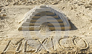 Sand sculpture of Chichen Itza, Mexico photo