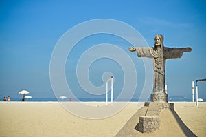 Sand Sculpture of Christ the Redeemer at Copacabana Beach, Rio de Janeiro, Brazil