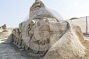 The sand sculpture exhibition held in Antalya Lara Beach.