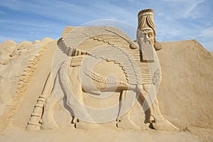 Sand sculpture of Lamassu deity